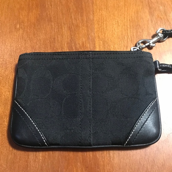 Coach Black Canvas Leather Signature C Wristlet Mini Pouch - Picture 3 of 12